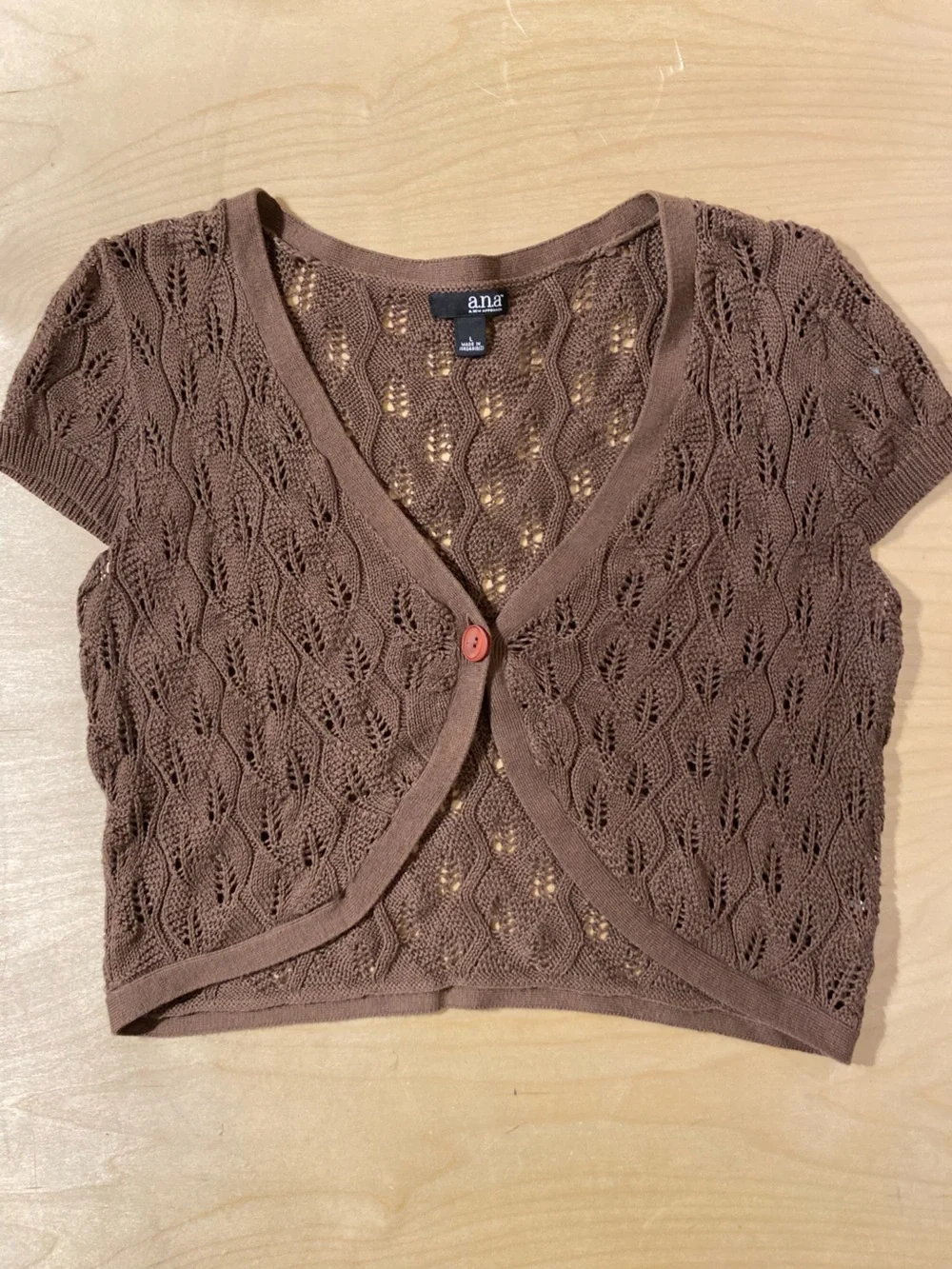 a.n.a Brown Short-Sleeve Knit Bolero Cardigan Large (RS)